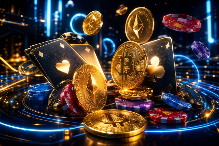 Bono crypto de RABONA con monedas digitales y fichas